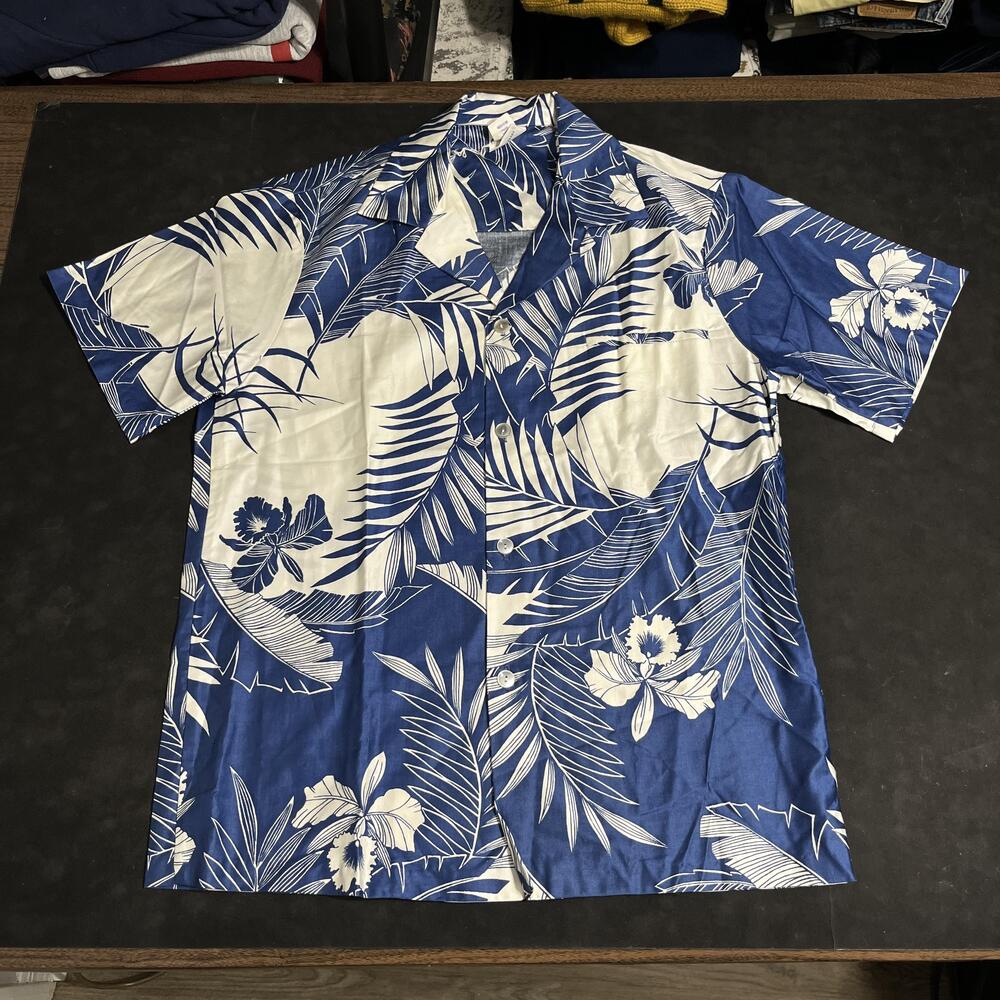 Tia Shirt Vintage 60s Hibiscus Floral 50s Hawaiian Made Hawaii Shiny Rockabilly